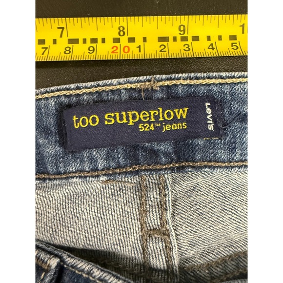 Levi's 524 Too Superlow Jeans Womens 11 Medium Blue Bootcut Distressed - Picture 9 of 11